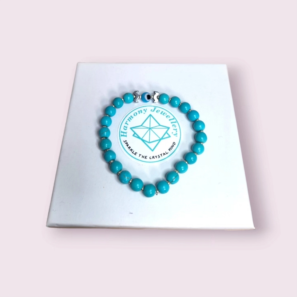 6 mm Turquoise, Evil Eye Bracelet